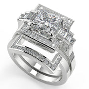 Allie Halo Baguette Accents Princess Cut Diamond Engagement Ring - Nivetta
